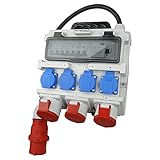 Doktorvolt Stromverteiler mit Bals Steckdosen 4x 230V 2x 16A 1x 32A 400V CEE, LS-Schalter FI-Schalter, Kabel mit Stecker, Baustromverteiler Wandverteiler Mit Leitung Sicherheitsklappdeckeln IP44